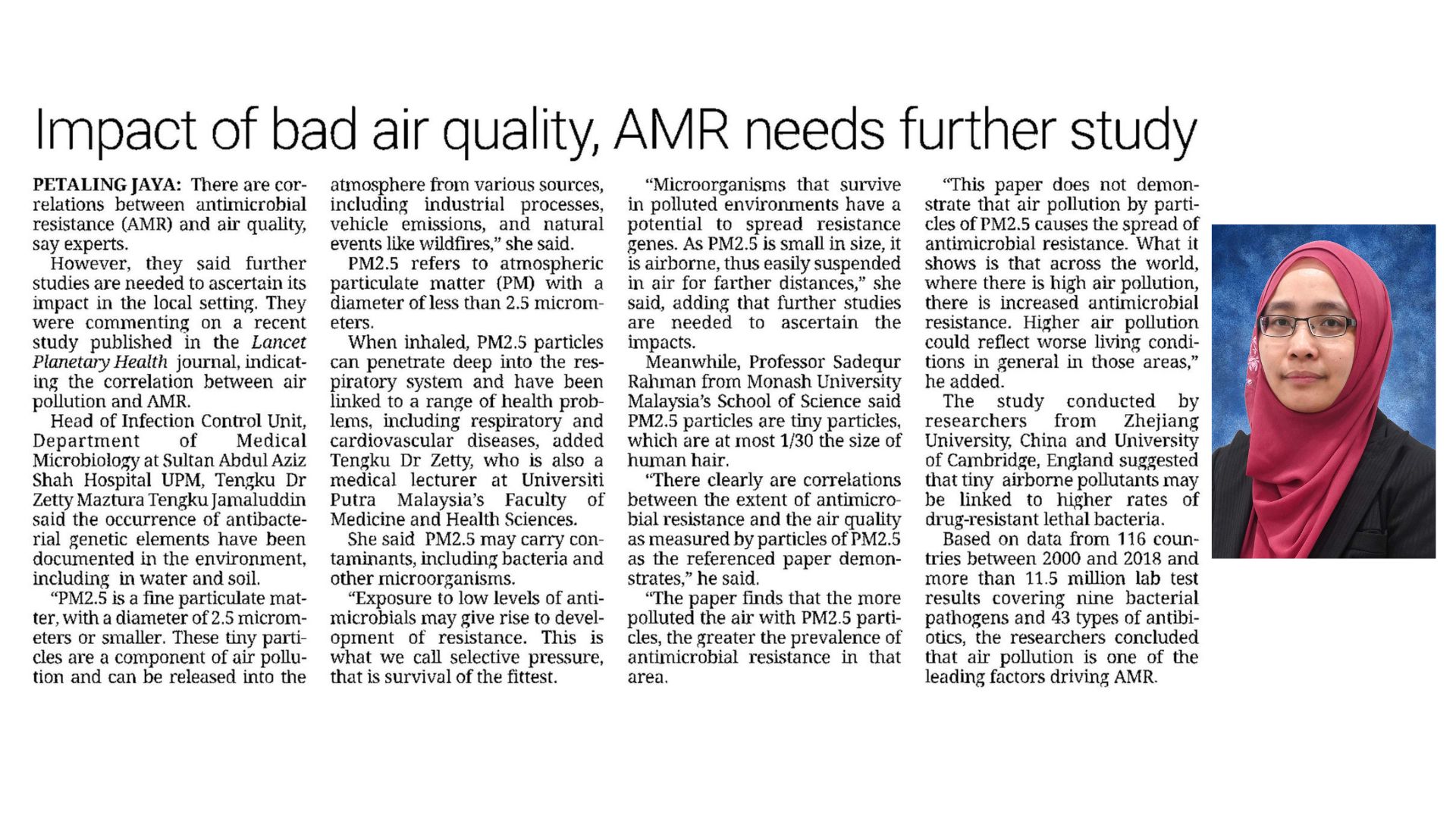 Impact of bad air quality, AMR needs further study - The Star (Dr. Tengku Zetty Maztura Tengku Jamaluddin, Hospital Sultan Abdul Aziz Shah)